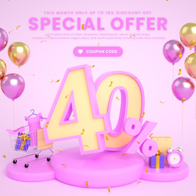 PSD post de mídia social de venda super fashion mega mega flash para promoção de oferta especial com desconto de 40