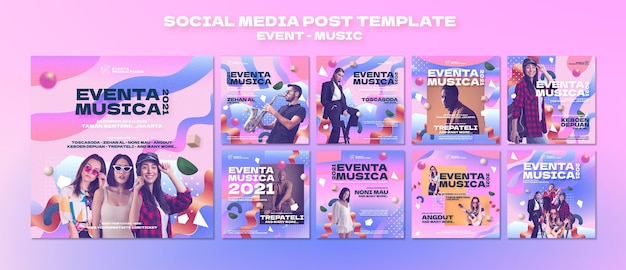 PSD post di instagram di eventi musicali in stile retrò