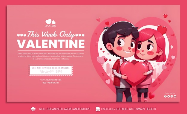 PSD post sur les réseaux sociaux pour la fête de la saint-valentin