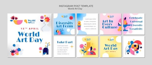 PSD postagens do instagram da celebração do dia mundial da arte