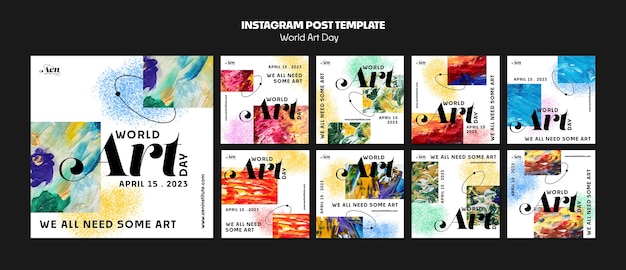 PSD postagens do instagram da celebração do dia mundial da arte