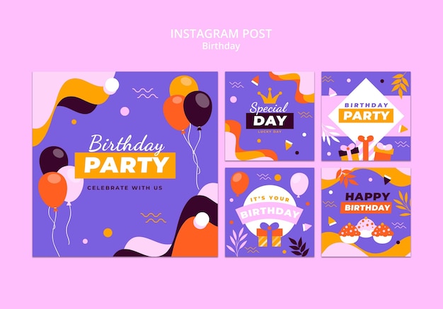 PSD postagens do instagram de comemoração de aniversário de design plano