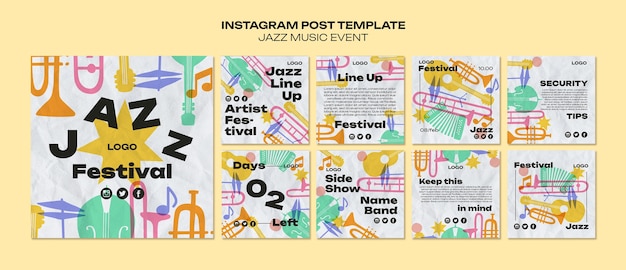 PSD postagens do instagram do festival de música de design plano