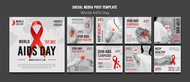 Postagens nas mídias sociais do Dia Mundial da AIDS com fita vermelha