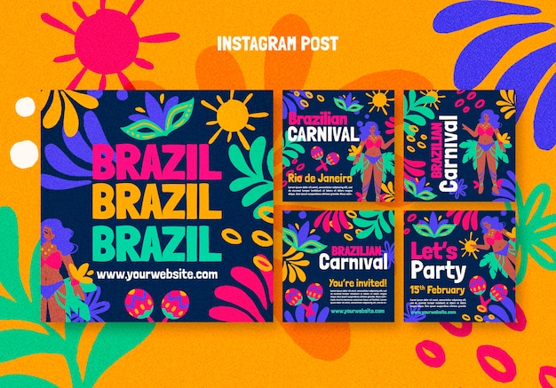 PSD postagens no instagram da celebração do carnaval brasileiro