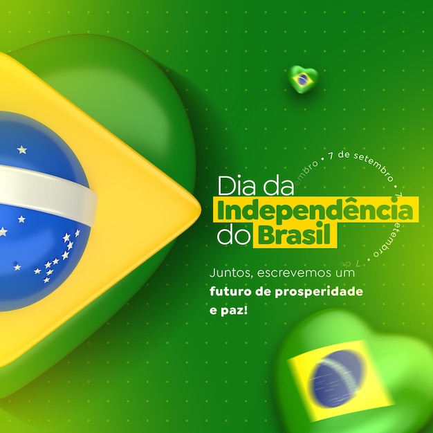 PSD postar mídia social dia da independência brasil em 3d renderização em português