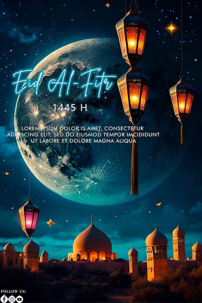 Poster de Eid Alfitr 1445H com um fundo