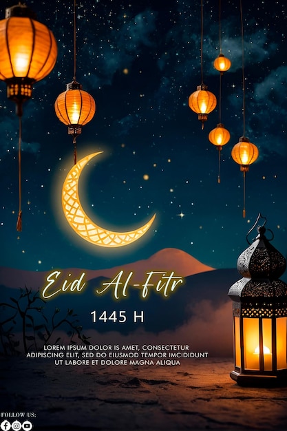 Poster de Eid Alfitr 1445H com um fundo