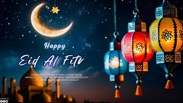 Poster de Feliz Eid Alfitr com um fundo