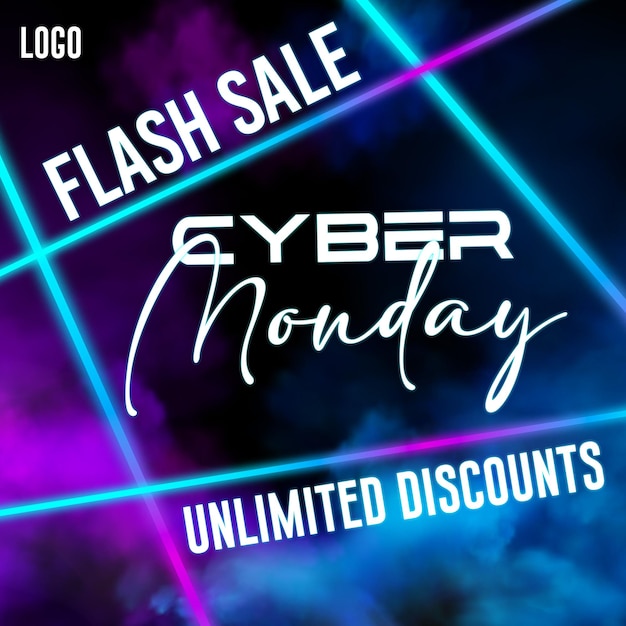 PSD poster de venda de neon cyber monday