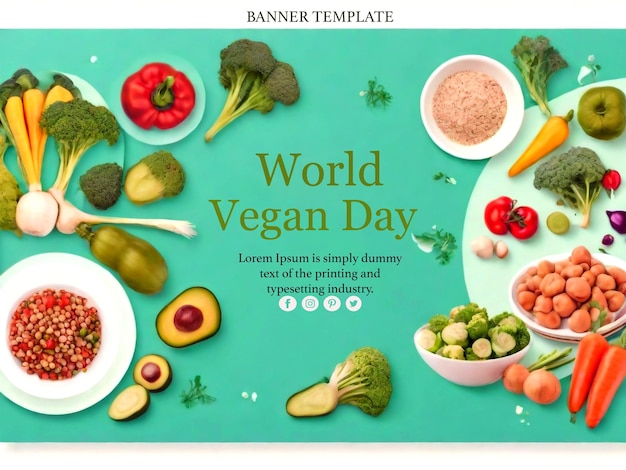 PSD poster do dia mundial vegano com design de vegetais