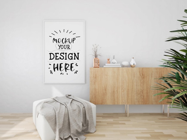 Poster Frame Mockup an der Wand mit Pflanze