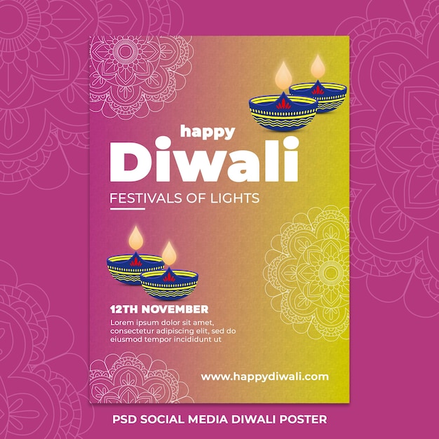 PSD poster in formato a4 dei social media psd diwali