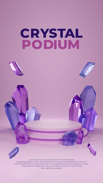 PSD potrait de podium 3d en cristal violet bleu