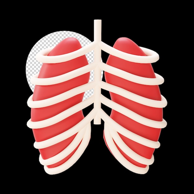 PSD poumons rouges avec élément 3d de cage thoracique sur fond de cercle noir png