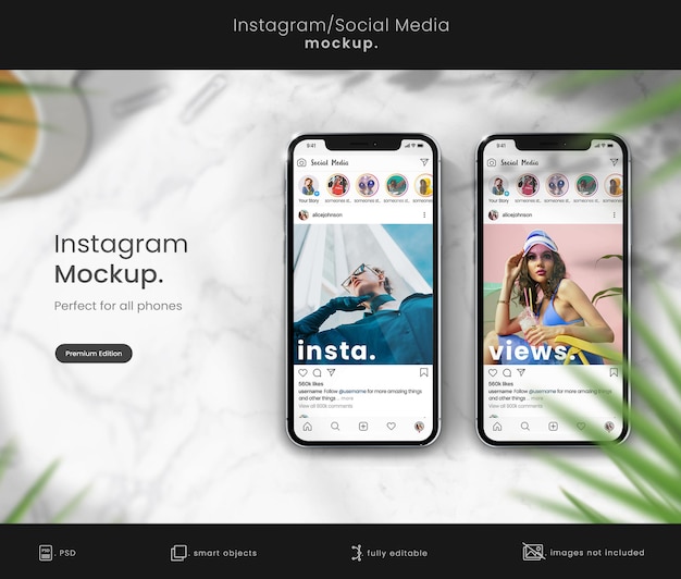 Premium Instagram Mockup auf dem Telefonbildschirm