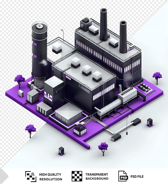 PSD premium von 3d-isometrischen fabrik in schwarz-weißen farben isoliert auf einem transparenten hintergrund