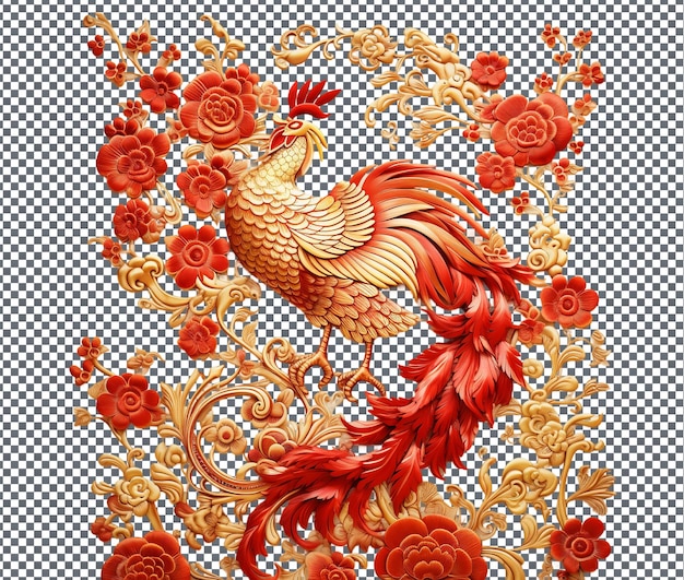 PSD pretty brocade kwa avec des motifs de phoenix isolés sur un fond transparent