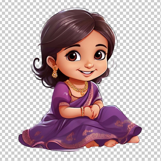 Princesa indiana vestindo lengha choli roxo e dupatta desenho de desenho animado sorridente