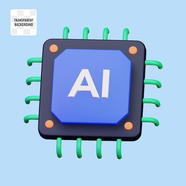 PSD processeur de puce informatique ai pour la conception d'illustration d'icône 3d de concept de cerveau numérique d'intelligence artificielle