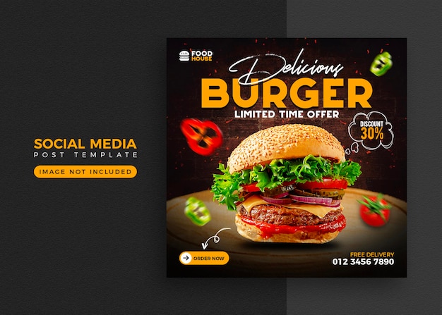 Promoção de mídia social de alimentos e modelo de design de postagem de banner instagram