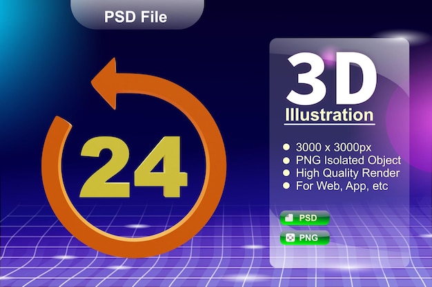 PSD psd 3d render business e negozio online illustrazione dell'icona dell'app 24 ore isolata