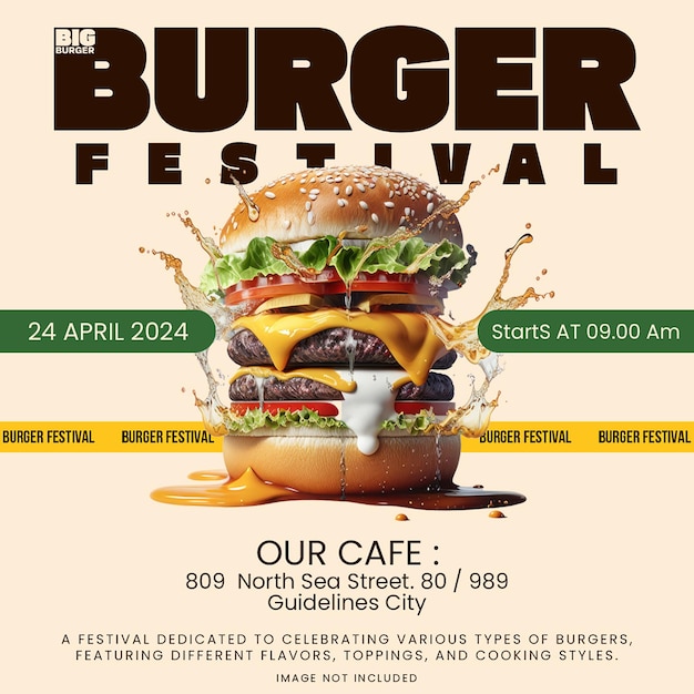 PSD psd burger festival flyer design para mídias sociais e modelo de postagem do instagram