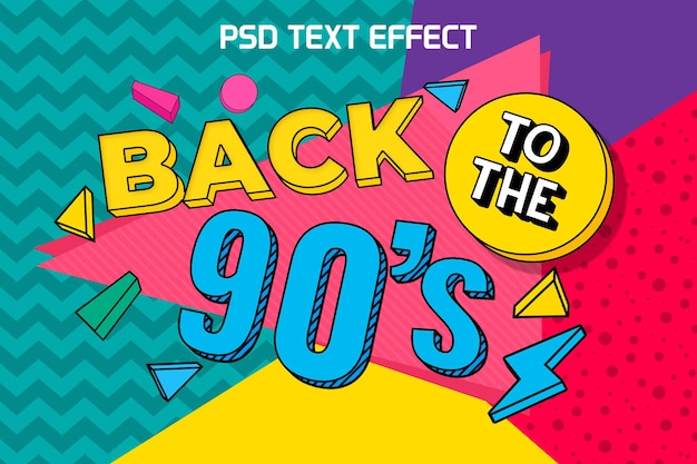 PSD psd de volta a 90 s efeito de texto retro a cores completas