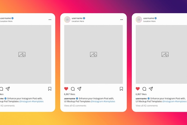 PSD psd instagram post mockup interface para modelo de mídia social com múltiplos feeds do instagram