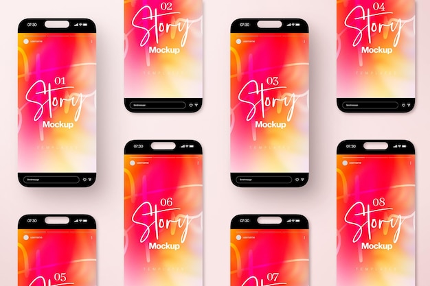 PSD psd line up mobile phone screen story mockup design für soziale medien und instagram-posts