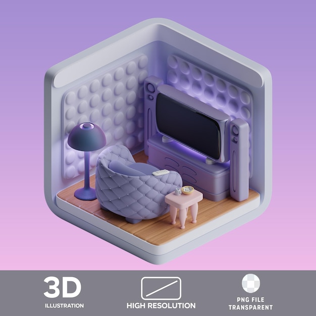 PSD psd sala de televisão 3d ilustração