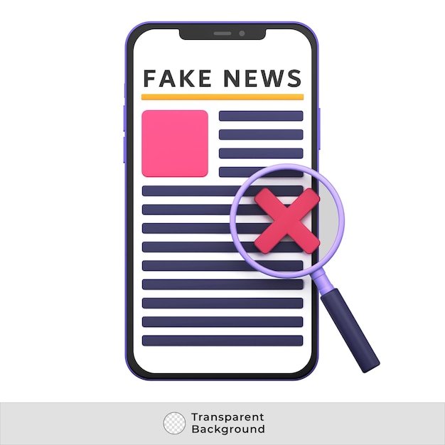 PSD psd-smartphone mit online-fake-news und lupe auf dem bildschirm 3d-illustration