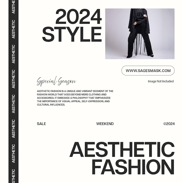 PSD psd style esthétique de la mode 2024 sur fond blanc modèle de post instagram