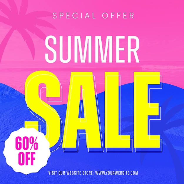 PSD psd summer sale su sfondo rosa e blu template di post instagram