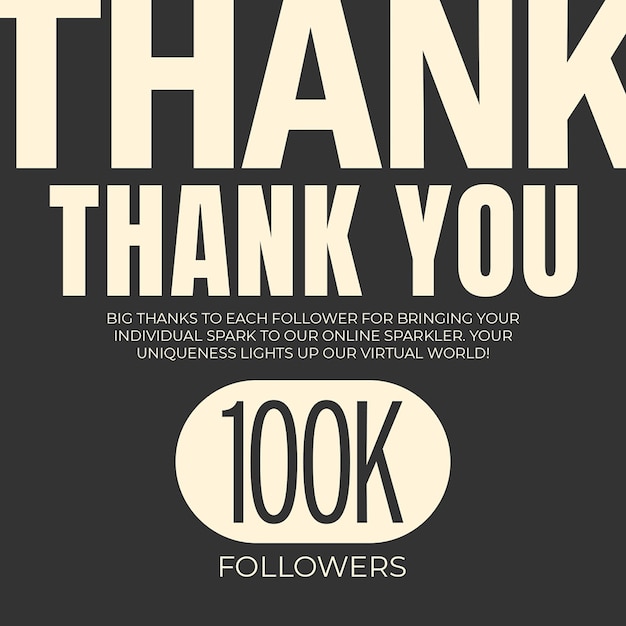 PSD Thankyou per 100K follower Design con sfondo semplice per il post di Instagram