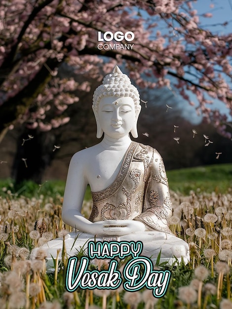 PSD psd vesak day ist ein heiliger tag für buddhisten glücklicher buddha-tag mit der siddhartha gautama-statue