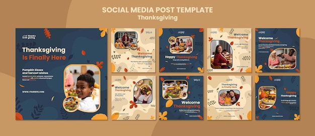 Publications sur les réseaux sociaux du jour de Thanksgiving avec des feuilles