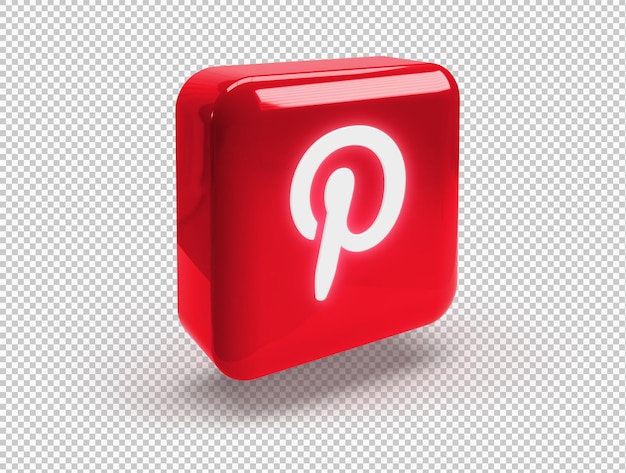 Quadrado arredondado 3D com logotipo brilhante do Pinterest