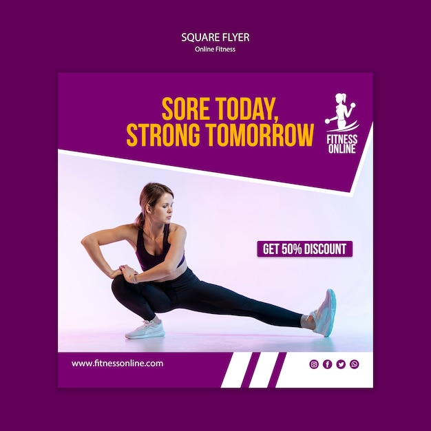 Quadratische Flyer-Vorlage des Online-Fitnesskonzepts