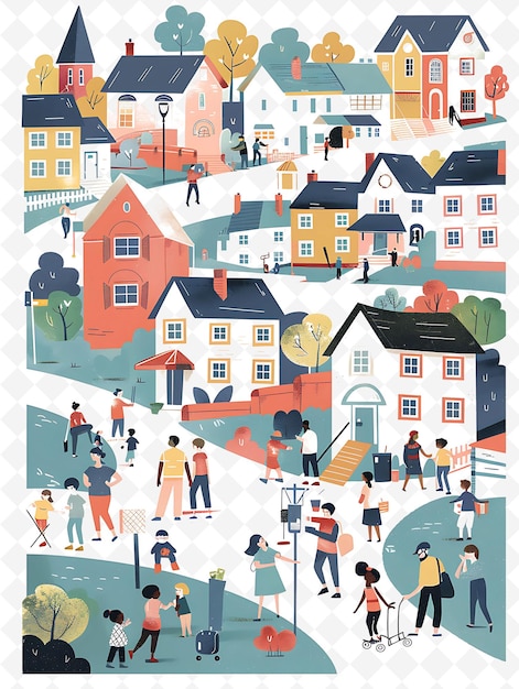 PSD un quartier de banlieue avec des familles qui votent pour une affiche à l'illustration plate