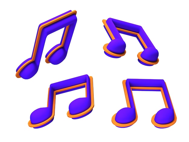 Quatre notes de musique bleues et violettes dans différentes positions.