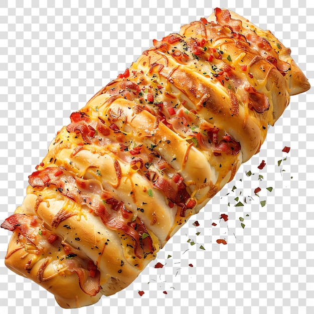 PSD queijo e bacon stromboli comida realista isolado em fundo transparente