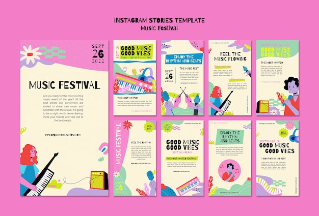 Raccolta di storie di instagram del festival musicale in stile astratto