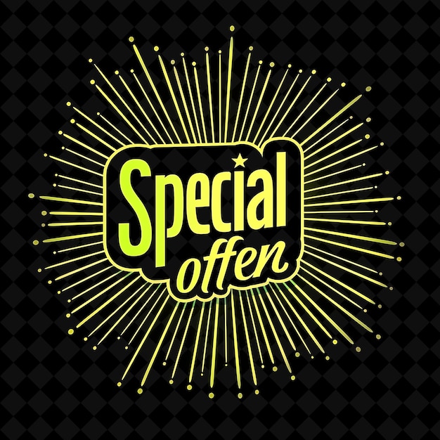 PSD radiant neon burst of special offer testo in giallo neon con disegni decorativi png y2k