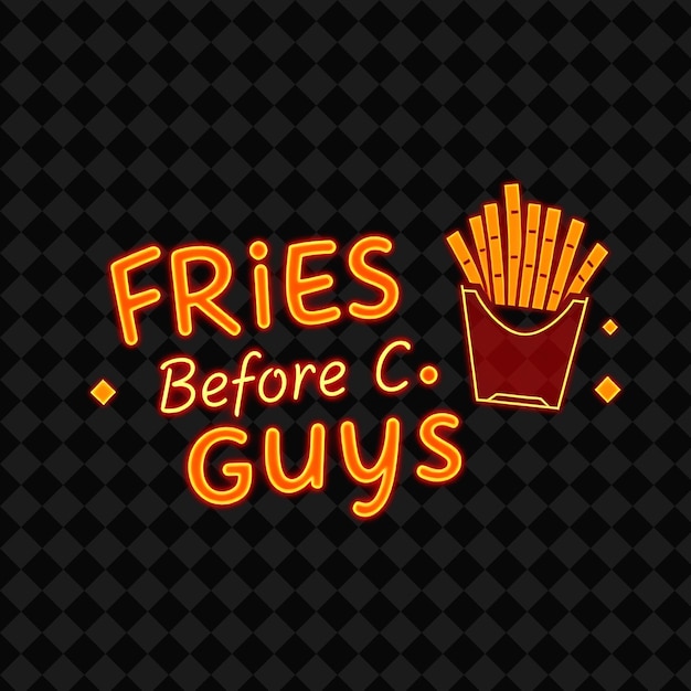 PSD radiantes batatas fritas diante dos caras texto em laranja neon e vermelho quente com f png inspirado em neon food decorre