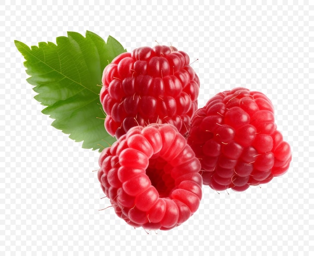 PSD raspberry frais avec feuilles de raspberry isolé psd.