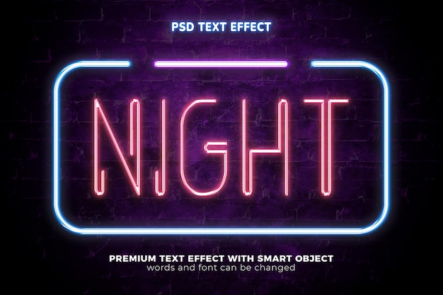 PSD realistico bagliore al neon notturno rosso porpora mock up effetto testo modificabile 3d