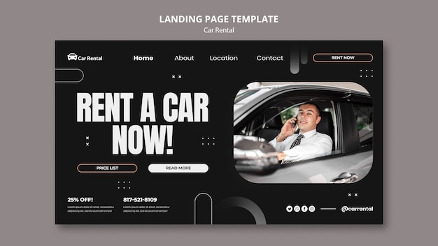 Realistische Landing-Page-Designvorlage für Mietwagen