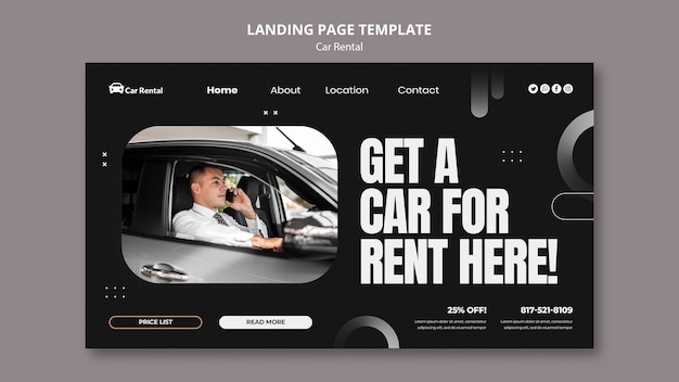 Realistische Landing-Page-Designvorlage für Mietwagen