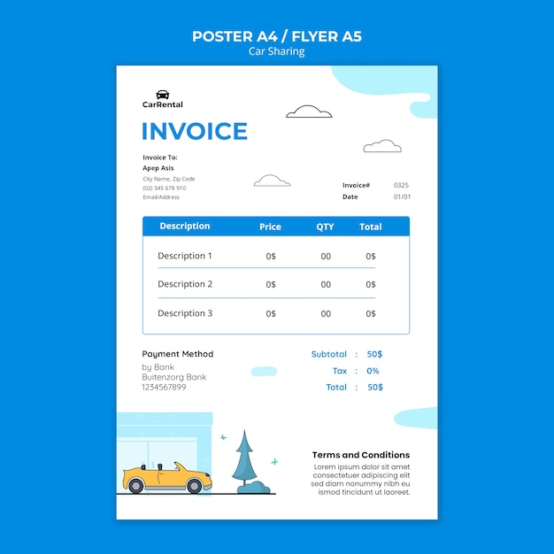 Rechnungsvorlage für Carsharing-Dienste